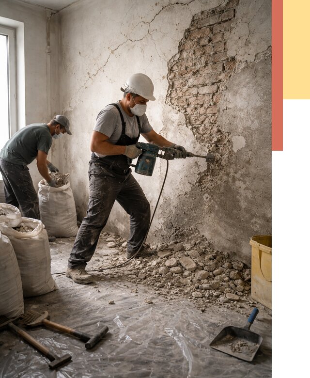 Демонтаж штукатурки со стен в Губахе от 7464 руб/м² — быстро и недорого | ОТДЕЛОЧНИК-Гбх