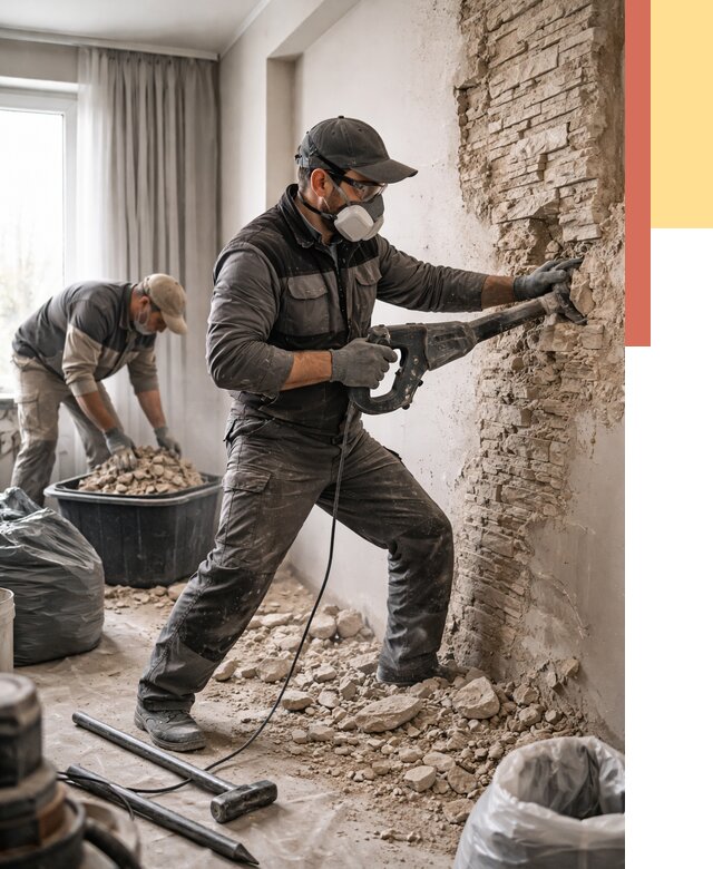 Демонтаж декоративного камня в Губахе от 1503 руб/м² — быстро и недорого | ОТДЕЛОЧНИК-Гбх