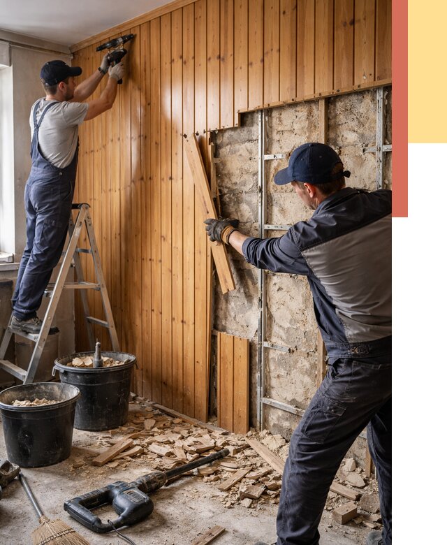 Демонтаж вагонки со стен в Губахе от 1503 руб. — снятие, удаление, срочно | ОТДЕЛОЧНИК-Гбх