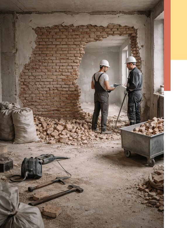 Демонтаж кирпичных стен в Губахе от 4354 руб. — быстро, недорого, под ключ | ОТДЕЛОЧНИК-Гбх