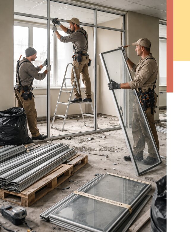 Демонтаж алюминиевых перегородок в Губахе от 4354 руб. — быстро и недорого | ОТДЕЛОЧНИК-Гбх