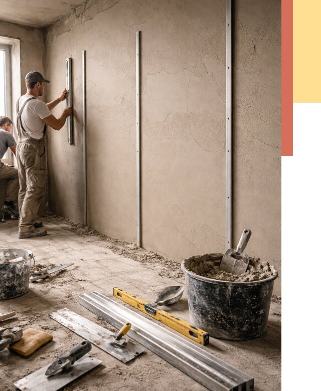 Штукатурка стен по маякам в Губахе от 5701 руб./м² — выравнивание под ключ | ОТДЕЛОЧНИК-Гбх