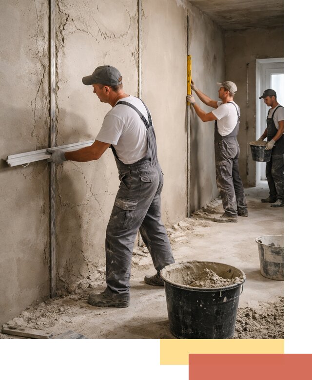 Штукатурка стен по маякам в Губахе — точная и ровная поверхность