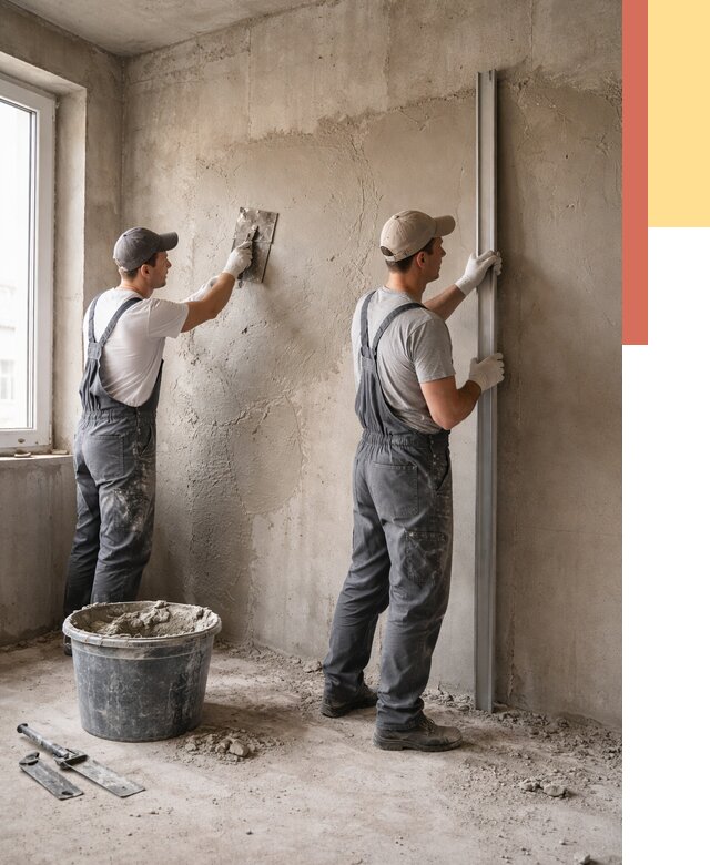 Штукатурка бетонных стен в Губахе от 4665 руб/м² — качественно и быстро | ОТДЕЛОЧНИК-Гбх