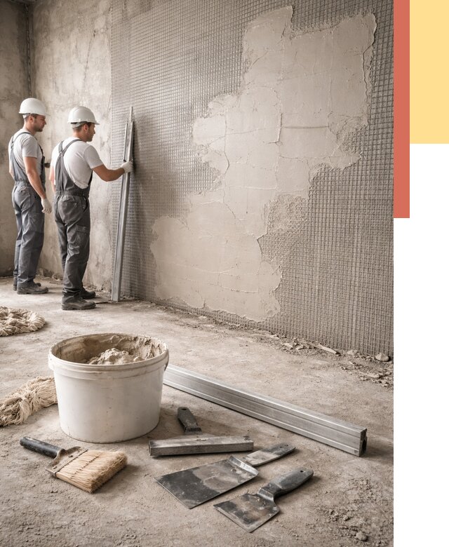 Штукатурка стен по сетке в Губахе от 5701 руб./м2 — быстро и недорого | ОТДЕЛОЧНИК-Гбх