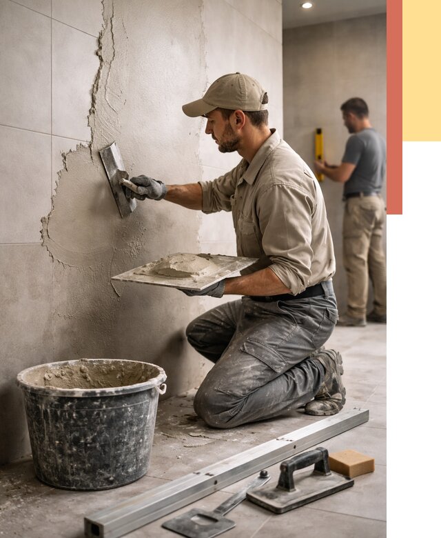 Штукатурка стен в ванной в Губахе от 4665 руб./м² — выравнивание под ключ | ОТДЕЛОЧНИК-Гбх