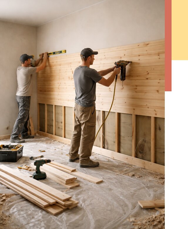 Монтаж деревянной вагонки на стены в Губахе от 7775 руб. | Услуги монтажа вагонки | ОТДЕЛОЧНИК-Гбх