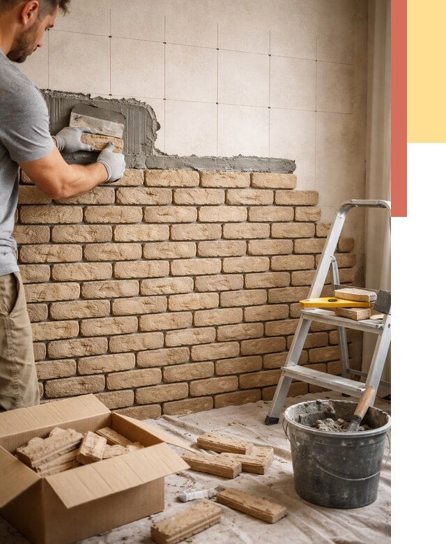 Монтаж декоративного кирпича в Губахе от 3317 руб./м² — быстро и недорого | ОТДЕЛОЧНИК-Гбх