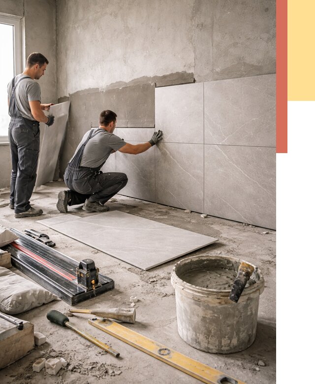 Облицовка стен керамогранитом в Губахе от 4354 руб./м² — услуги под ключ | ОТДЕЛОЧНИК-Гбх