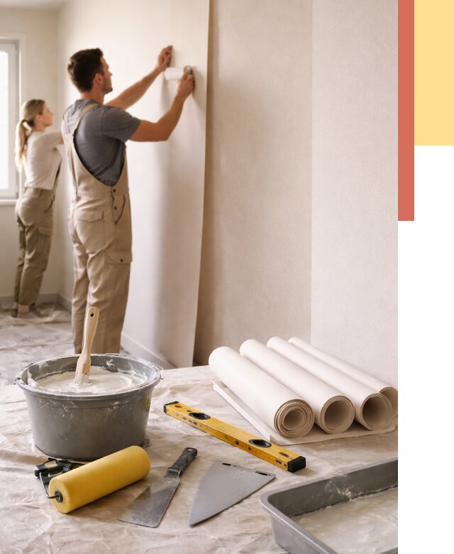 Поклейка бумажных обоев в Губахе от 5701 руб./м2 — быстро и недорого | ОТДЕЛОЧНИК-Гбх