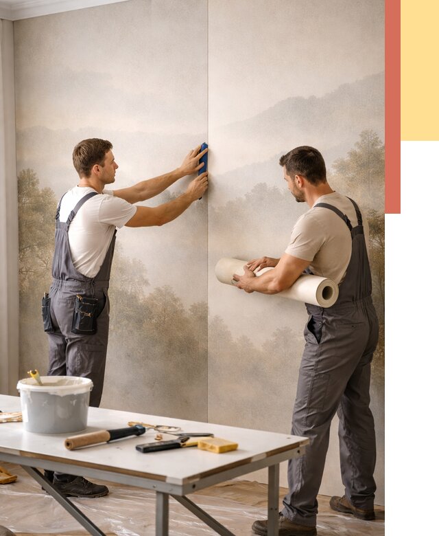 Поклейка фотообоев в Губахе от 8811 руб/м² — быстро и недорого | ОТДЕЛОЧНИК-Гбх