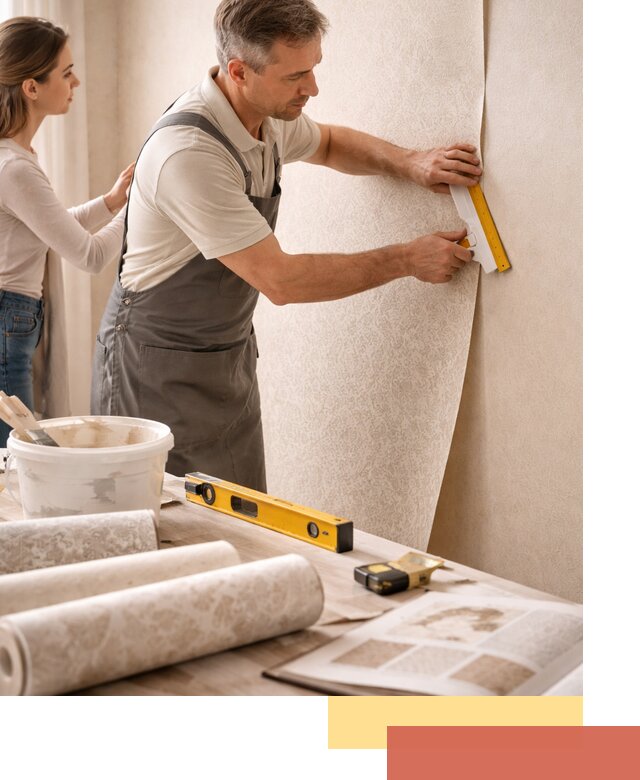 Поклейка обоев с подбором рисунка в Губахе