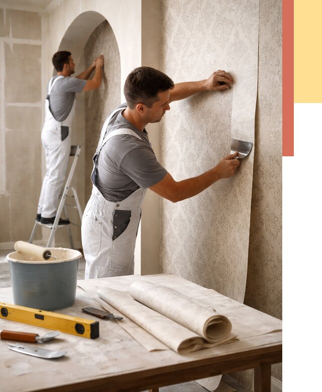 Поклейка обоев на сложные стены в Губахе от 2902 руб. под ключ | ОТДЕЛОЧНИК-Гбх