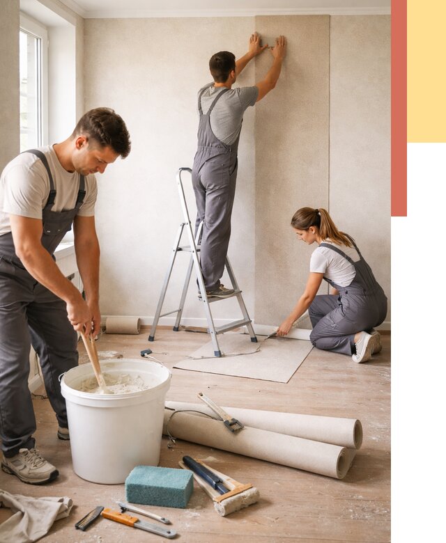 Оклейка стен обоями в Губахе от 3628 руб/м2 — быстро и недорого | ОТДЕЛОЧНИК-Гбх