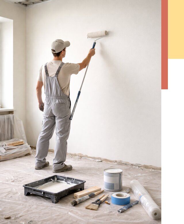 Покраска стен водоэмульсионной краской в Губахе от 466 руб. за м² | ОТДЕЛОЧНИК-Гбх