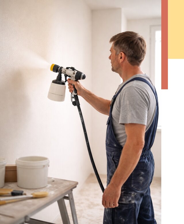 Покраска стен краскопультом в Губахе от 7775 руб. — механизированная покраска | ОТДЕЛОЧНИК-Гбх