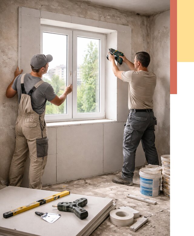 Монтаж откосов из гипсокартона в Губахе от 4665 руб. под ключ | ОТДЕЛОЧНИК-Гбх