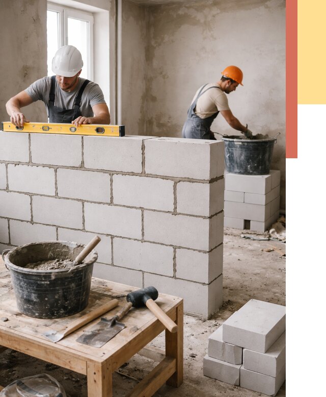 Кладка перегородок из газобетона в Губахе от 3317 руб. под ключ | ОТДЕЛОЧНИК-Гбх