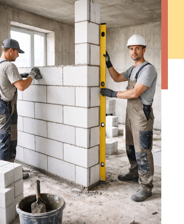 Кладка перегородок из пеноблока в Губахе от 1866 руб. под ключ | ОТДЕЛОЧНИК-Гбх