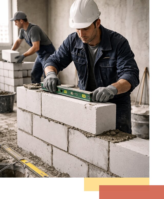 Кладка перегородок из пеноблока под ключ в Губахе