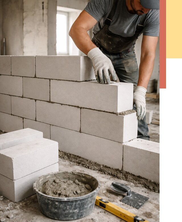 Кладка перегородок из силикатного блока в Губахе от 4146 руб. под ключ | ОТДЕЛОЧНИК-Гбх