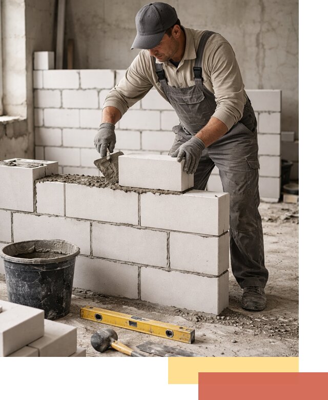 Кладка перегородок из силикатного блока в Губахе