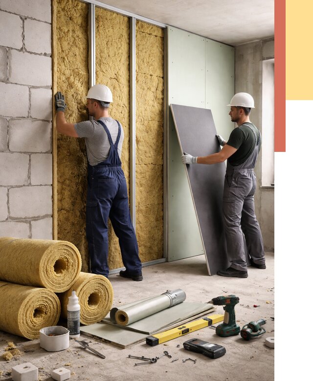 Шумоизоляция перегородок из блоков в Губахе от 1918 руб./м² — быстро и недорого | ОТДЕЛОЧНИК-Гбх