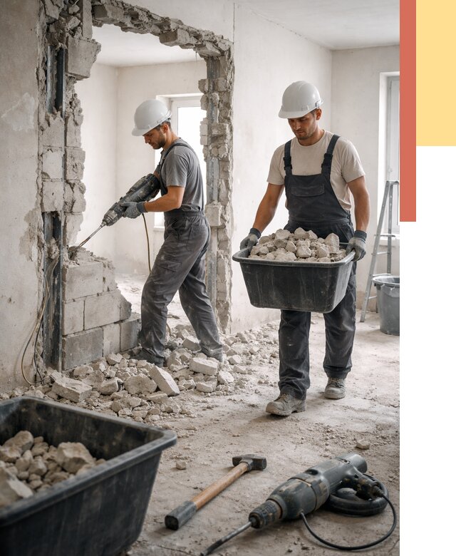 Демонтаж блоковых перегородок в Губахе от 3887 руб. — быстро и недорого | ОТДЕЛОЧНИК-Гбх