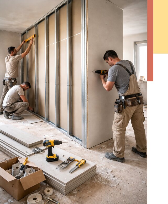 Монтаж однослойной перегородки из гипсокартона в Губахе от 674 руб. | ОТДЕЛОЧНИК-Гбх