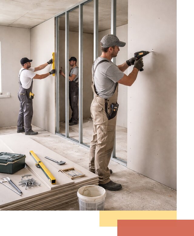 Однослойная перегородка из гипсокартона в Губахе под ключ, монтаж и отделка