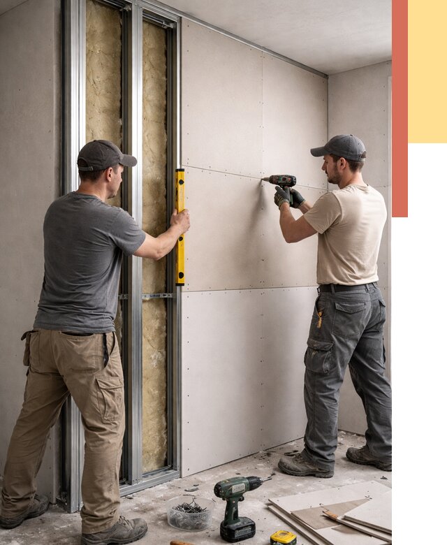 Монтаж двухслойной перегородки из гипсокартона в Губахе от 1503 руб. | ОТДЕЛОЧНИК-Гбх