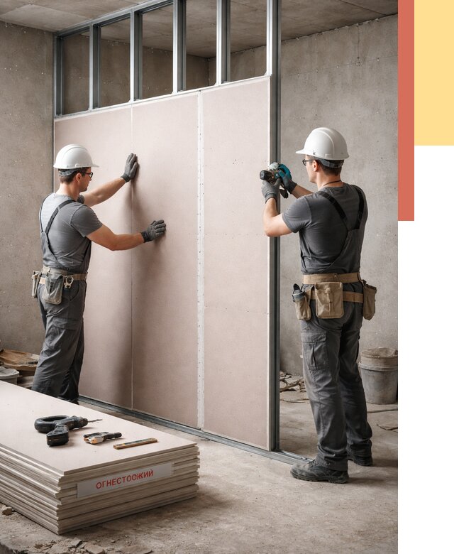 Перегородка из огнестойкого гипсокартона в Губахе от 1918 руб. под ключ | ОТДЕЛОЧНИК-Гбх