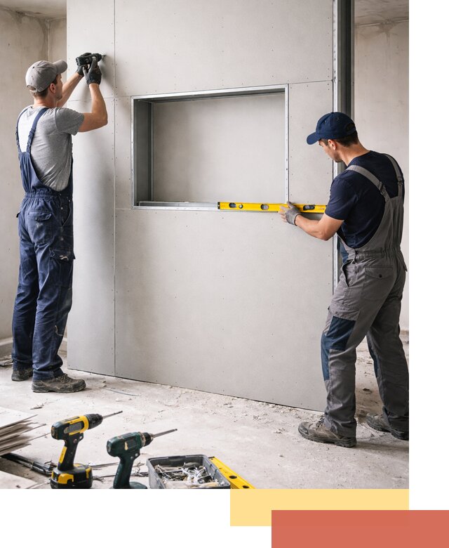 Перегородка из гипсокартона с нишей под декор в Губахе