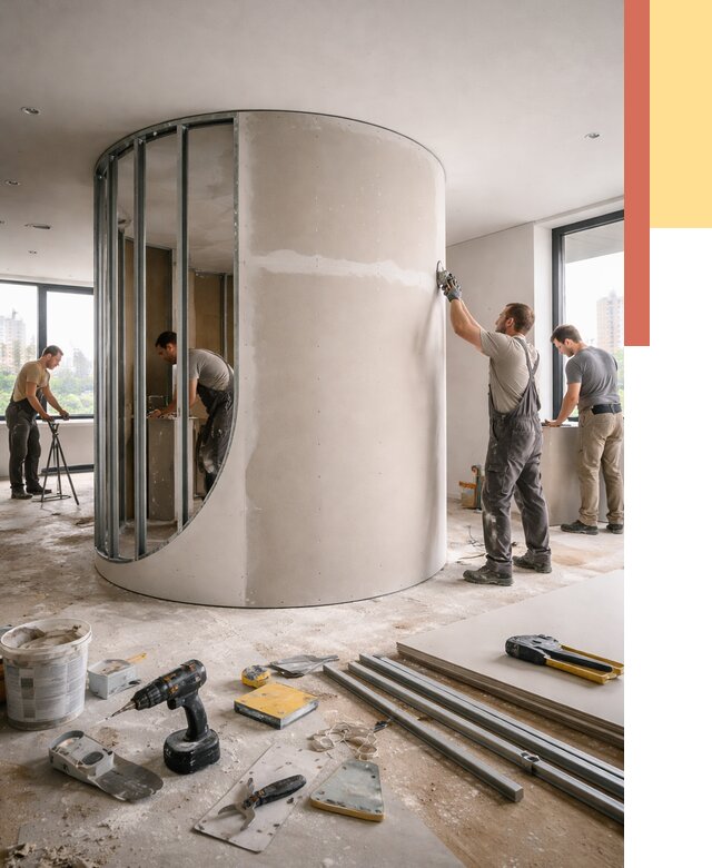 Радиусная перегородка из гипсокартона в Губахе от 3006 руб. под ключ | ОТДЕЛОЧНИК-Гбх