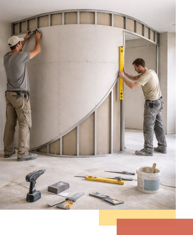 Радиусная перегородка из гипсокартона в Губахе под ключ