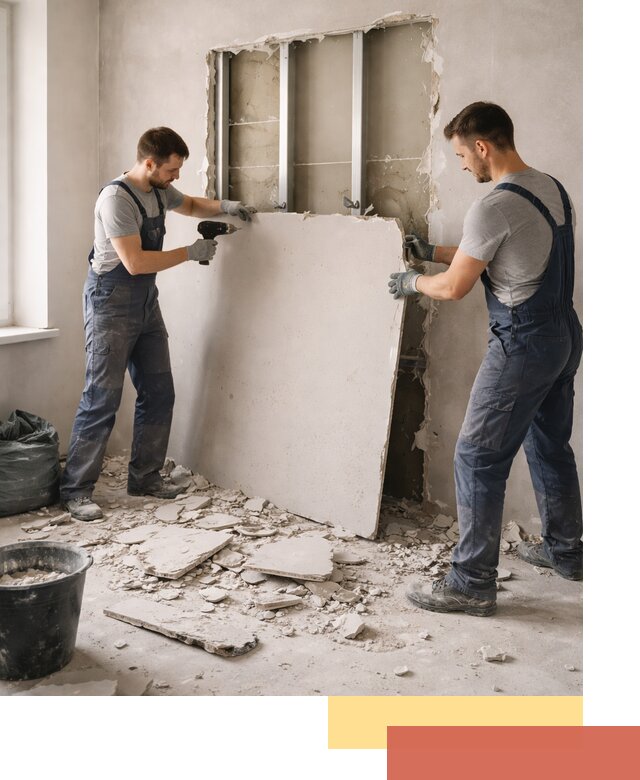 Демонтаж перегородки из гипсокартона в Губахе быстрый и аккуратный