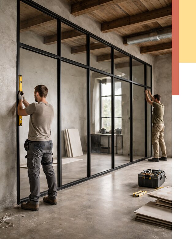 Стеклянные перегородки лофт в Губахе от 10884 руб. под ключ | ОТДЕЛОЧНИК-Гбх