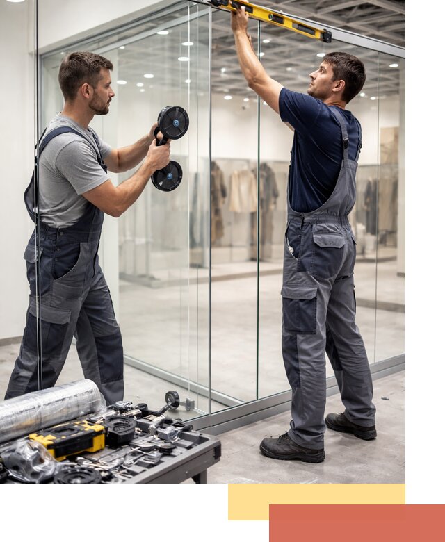 Стеклянные перегородки для магазинов в Губахе — монтаж и установка