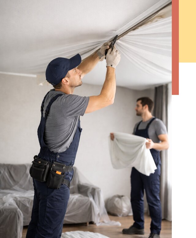 Демонтаж натяжного потолка в Губахе от 4665 руб. — снятие и разбор под ключ | ОТДЕЛОЧНИК-Гбх