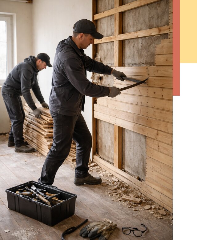 Демонтаж вагонки в Губахе от 3939 руб/м2 — быстро и недорого | ОТДЕЛОЧНИК-Гбх