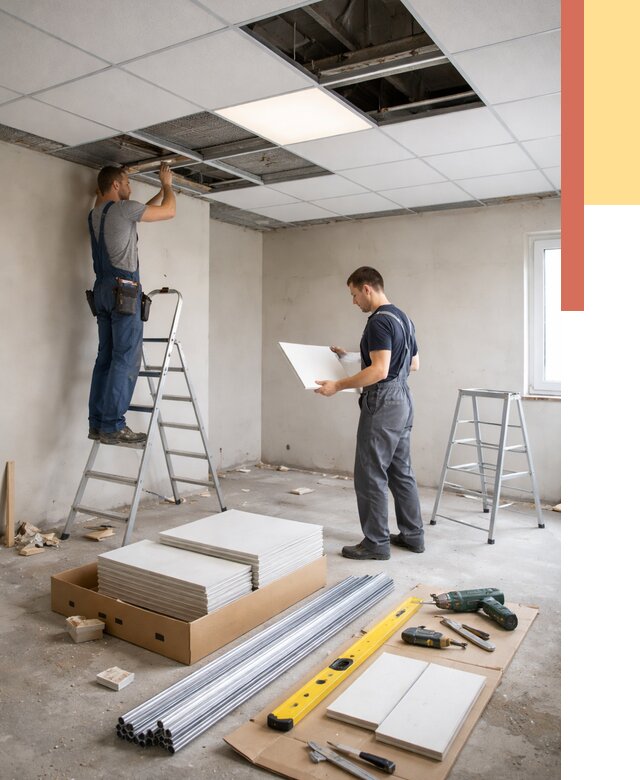 Монтаж потолка армстронг в Губахе от 4665 руб/м2 — быстрая установка под ключ | ОТДЕЛОЧНИК-Гбх