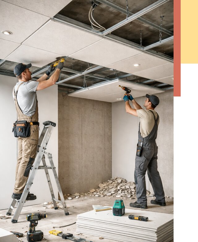 Монтаж акустического потолка в Губахе от 6738 руб/м2 — быстро и недорого | ОТДЕЛОЧНИК-Гбх