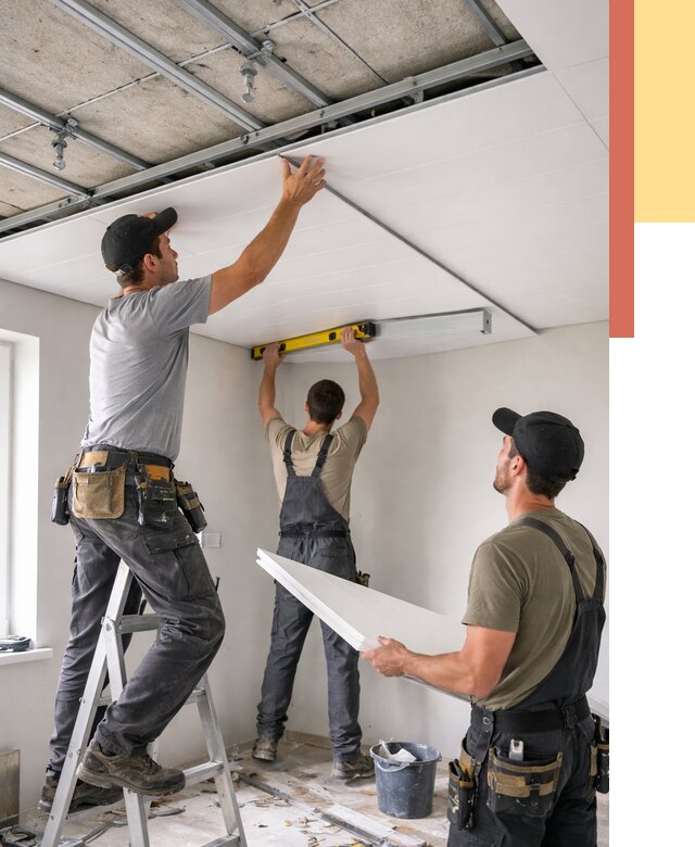 Монтаж потолка из ПВХ панелей в Губахе от 3628 руб./м2 — быстро и недорого | ОТДЕЛОЧНИК-Гбх