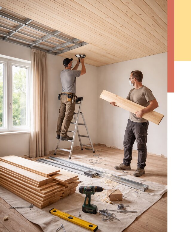 Монтаж потолка из вагонки в Губахе от 6738 руб. | Быстро и недорого — ОТДЕЛОЧНИК-Гбх