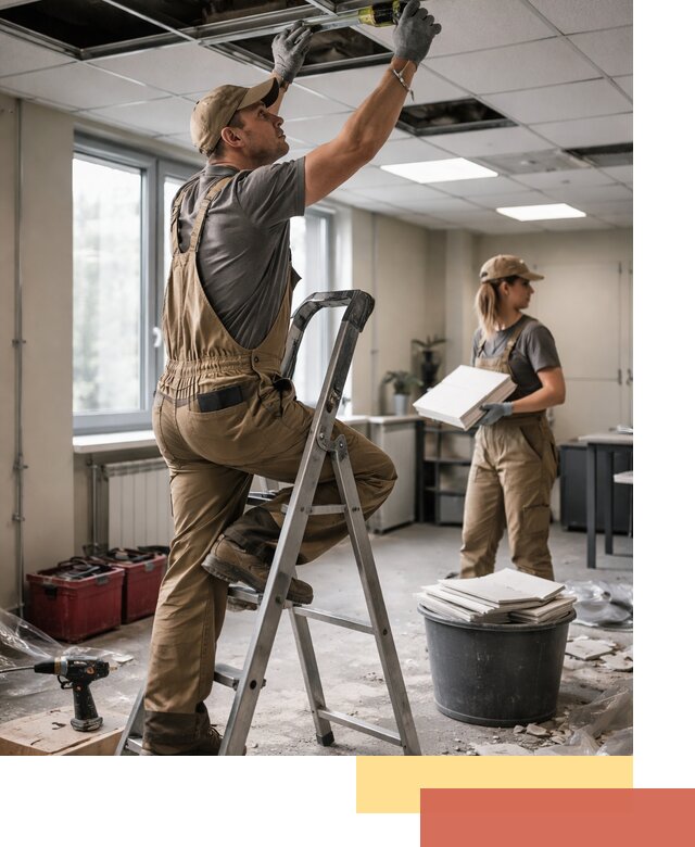 Ремонт потолка Армстронг и замена плит в Губахе