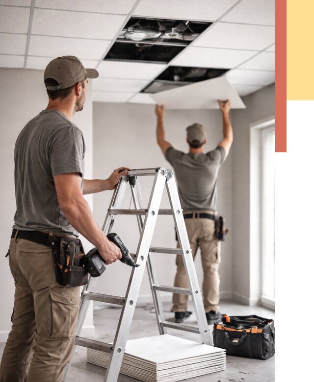 Обслуживание подвесного потолка в Губахе от 3628 руб. — быстро и недорого | ОТДЕЛОЧНИК-Гбх