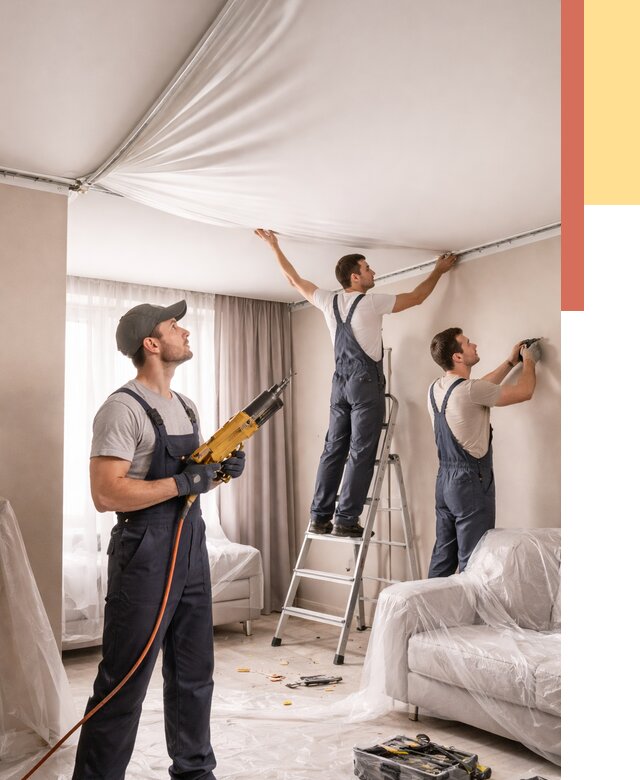 Установка натяжного потолка в Губахе от 4665 руб. | Быстро и недорого — ОТДЕЛОЧНИК-Гбх