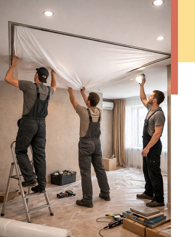 Монтаж ПВХ натяжного потолка в Губахе от 3628 руб. под ключ | ОТДЕЛОЧНИК-Гбх