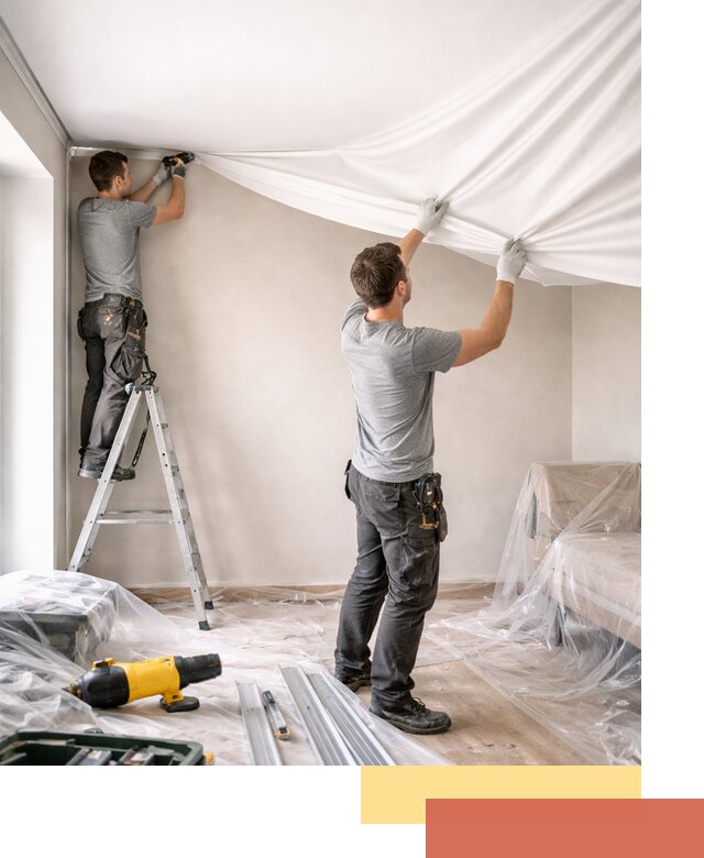 Монтаж тканевого натяжного потолка в Губахе недорого и быстро