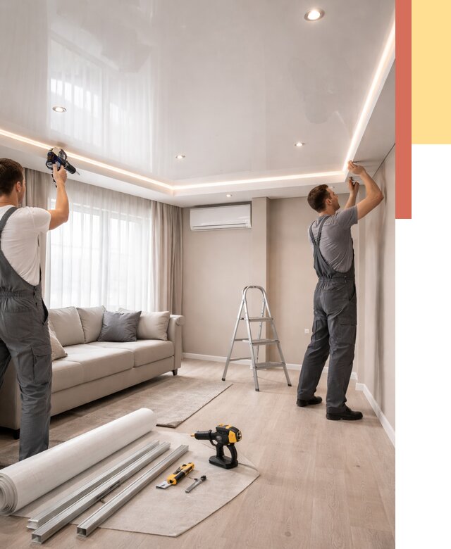 Монтаж глянцевого натяжного потолка в Губахе от 777 руб. под ключ | ОТДЕЛОЧНИК-Гбх